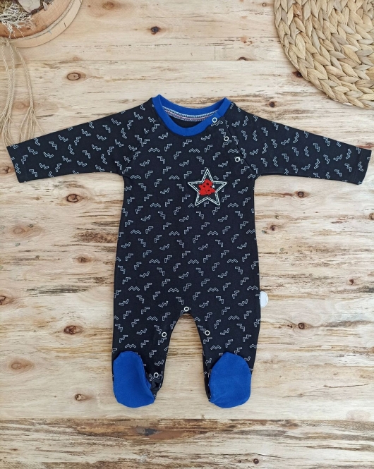 0-3 3-6 6-9 Ay Star Baby Baskılı Çıt Çıt Kapama Erkek Bebek Tulum