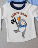 6-9-12 Ay Rabbit Şhow Nakışlı Kapşonlu Ceket Uzun Kollu Sweat Erkek Bebek 3lü Takım