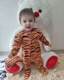 3-6-9-12 Ay Pooh Desenli Zebra Çizgili Şapkalı Sweatli 3lü Kız Erkek Bebek Tulumu (turuncu)