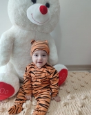 3-6-9-12 Ay Pooh Desenli Zebra Çizgili Şapkalı Sweatli 3lü Kız Erkek Bebek Tulumu(sarı)