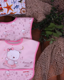 Pembe Ayı Desenli 2'Li Sıvı Geçirmez Kolsuz Bebek Mama Önlüğü 0-12 Ay
