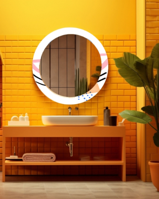 Dekorarif Desenli Yuvarlak Banyo-Salon Duvar Aynası 64