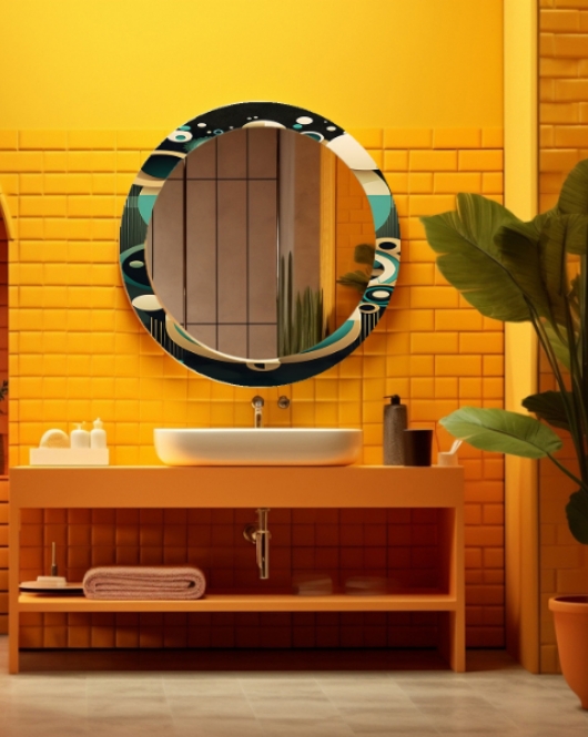 Dekorarif Desenli Yuvarlak Banyo-Salon Duvar Aynası 14