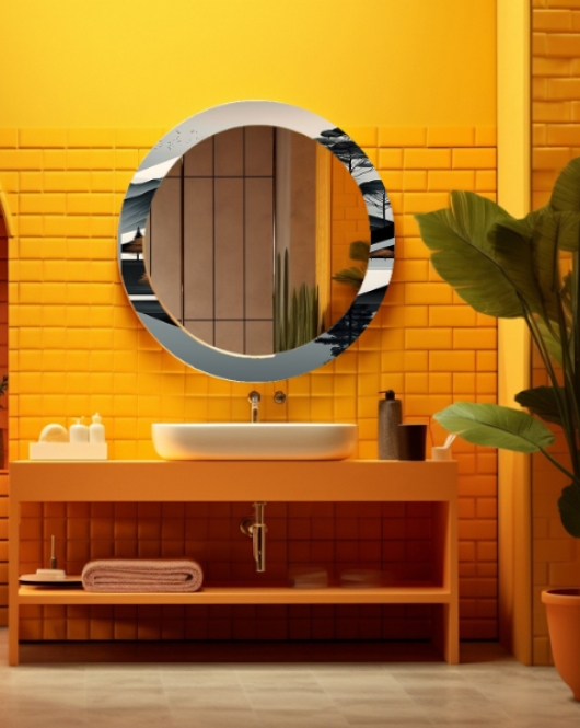 Dekorarif Desenli Yuvarlak Banyo-Salon Duvar Aynası 15