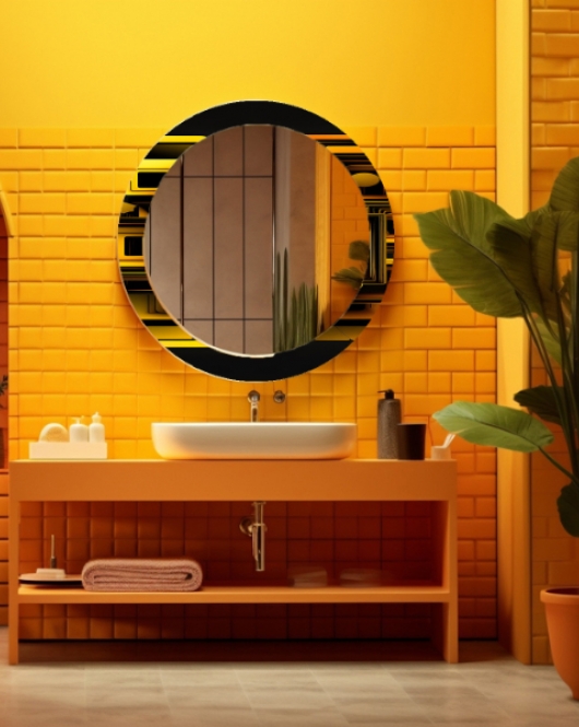 Dekorarif Desenli Yuvarlak Banyo-Salon Duvar Aynası 23