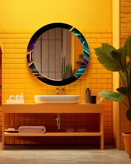 Dekorarif Desenli Yuvarlak Banyo-Salon Duvar Aynası 33