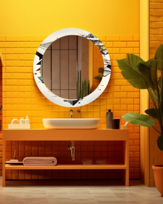 Dekorarif Desenli Yuvarlak Banyo-Salon Duvar Aynası 39