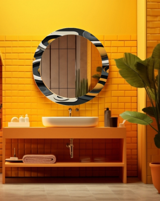 Dekorarif Desenli Yuvarlak Banyo-Salon Duvar Aynası 44