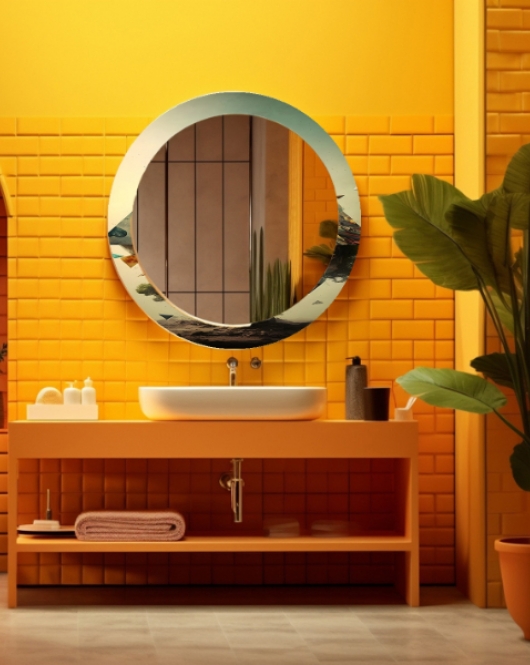 Dekorarif Desenli Yuvarlak Banyo-Salon Duvar Aynası 47