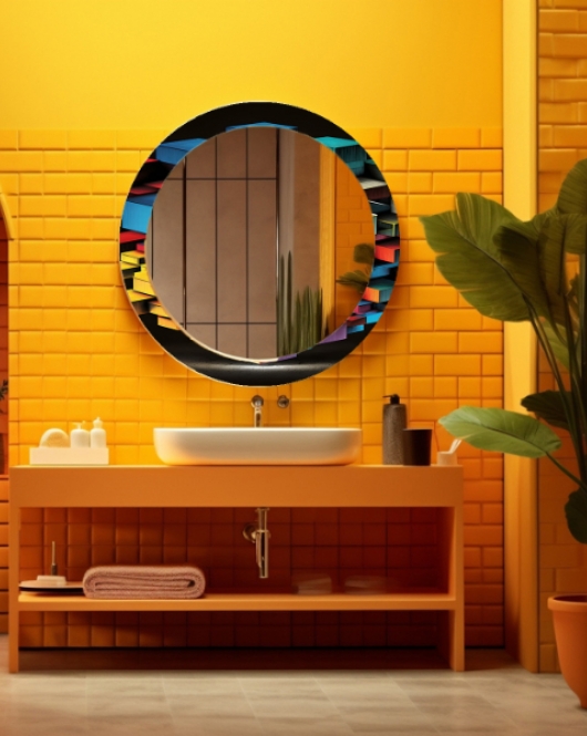 Dekorarif Desenli Yuvarlak Banyo-Salon Duvar Aynası 7