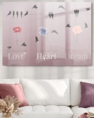 Çiçek Ve Kuşlar Love Heart Dream| Hayvan Temalı Cam Tablo | 50x70 Cm