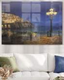 Sokak Lambası Ve Deniz Temalı | Manzara Temalı Cam Tablo | 50x70 Cm