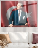 Türk Bayrağı Ve Atatürk | Atatürk Temalı Cam Tablo | 50x70 Cm