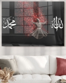 Allah Muhammed Yazılı Ve Semazen | Dini Temalı Cam Tablo | 50x70 Cm