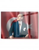 Türk Bayrağı Ve Atatürk | Atatürk Temalı Cam Tablo | 50x70 Cm