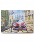 Kırmızı Vintage Araba | Araba Temalı Cam Tablo | 50x70 Cm