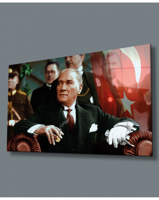 Atatürk Portresi Uv Baskılı Cam Tablo, Ev Ve Ofis Duvar Dekoru Hediyelik