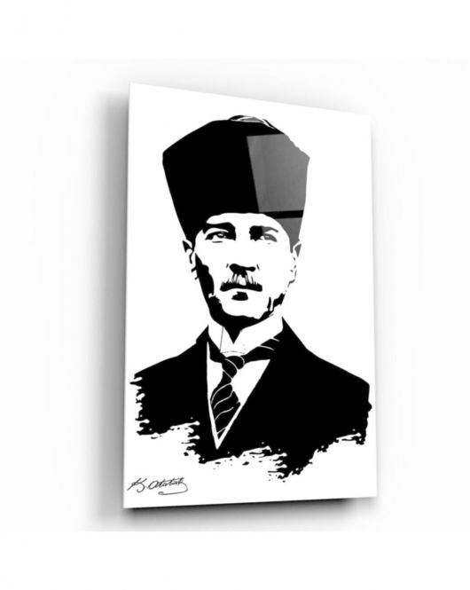 Atatürk Silüeti Ve Imzası Cam Tablo