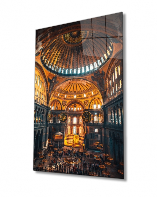 Ayasofya Camii Motif Dini Islami Cam Tablo Ev Ve Ofis Duvar Dekoru Hediyelik Büyük Tablo Cam