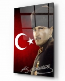 Türk Bayrağı Atatürk Cam Tablo