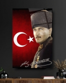 Türk Bayrağı Atatürk Cam Tablo