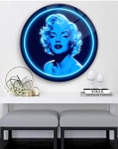 Marilyn Monroe Mavi Neon yuvarlak Cam Tablo