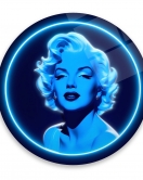 Marilyn Monroe Mavi Neon yuvarlak Cam Tablo