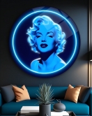 Marilyn Monroe Mavi Neon yuvarlak Cam Tablo