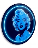 Marilyn Monroe Mavi Neon yuvarlak Cam Tablo