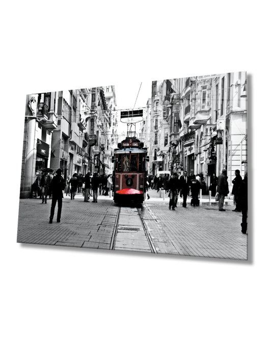 İstanbul Siyah Beyaz Taksim Tramvay Cam Tablo