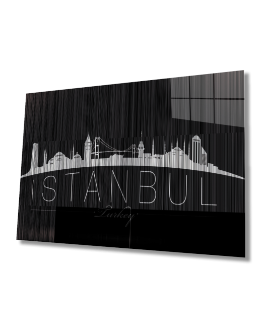 İstanbul Turkey Yazılı Siyah Beyaz Cam Tablo