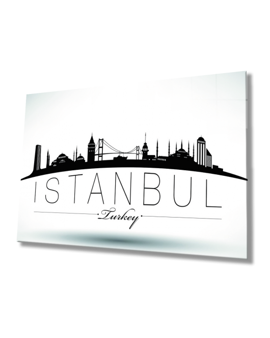 İstanbul Turkey Yazılı Siyah Beyaz Cam Tablo