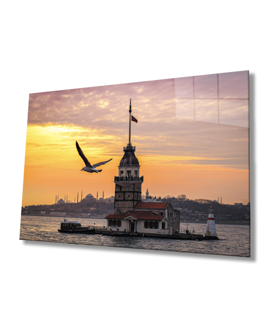 Gün Batımı Kız Kulesi Cam Tablo Sunset Maiden's Tower