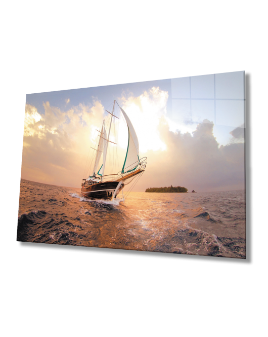 Gün Batımı Yelkenli Cam Tablo Sunset Sail Table