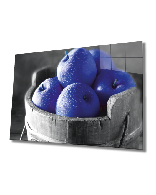 Mavi Elmalar Cam Tablo Blue Apples Wall Hanging