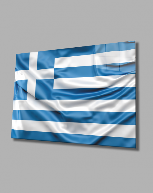 Yunanistan Bayrağı Cam Tablo Greece Flag