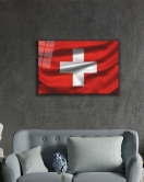 İsviçre Cam Tablo Swiss Flag