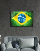 Brezilya Bayrağı Cam Tablo Brazil Flag