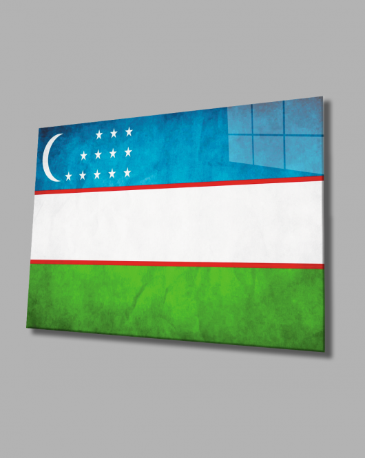 Özbekistan Bayrağı Cam Tablo Uzbekistan Flag