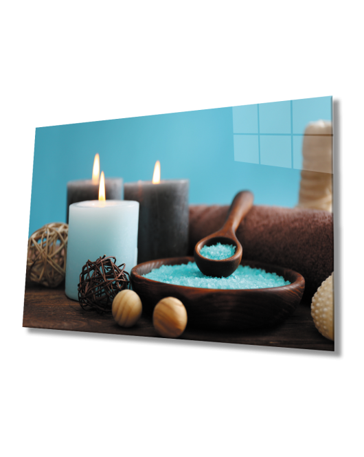 Mum Mavi Cam Tablo Candle Blue Table