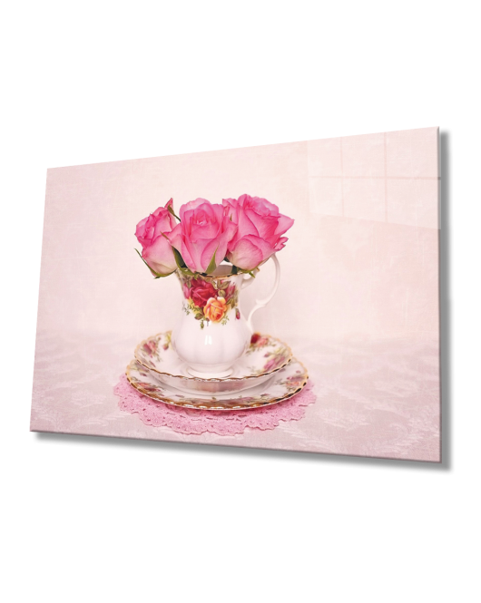 Fincanda Pembe Güller Pink Roses in Cup Table