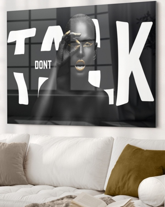 Gold Detaylı Siyahi Kadın Black Women Dont Talk | Etnik Temalıcam Tablo | 50x70 Cm