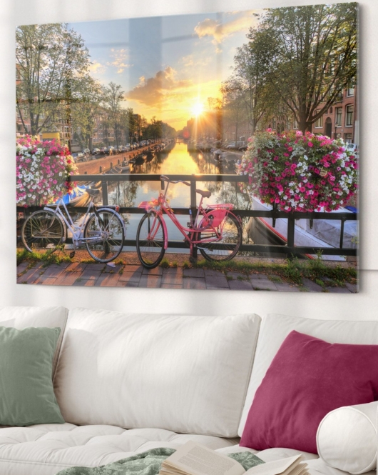 Hollanda Utrecht Bisiklet Köprüsü | Manzara Temalı Cam Tablo | 50x70 Cm