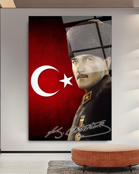 Türk Bayrağı Atatürk Cam Tablo