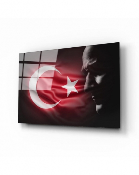 Türk Bayrağı Ve Atatürk Silüet 2 Cam Tablo