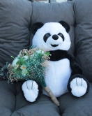 Sevimli Peluş Panda Kaliteli 50 cm Papatya Cipsolarla Sarılı Buket Set Hediye