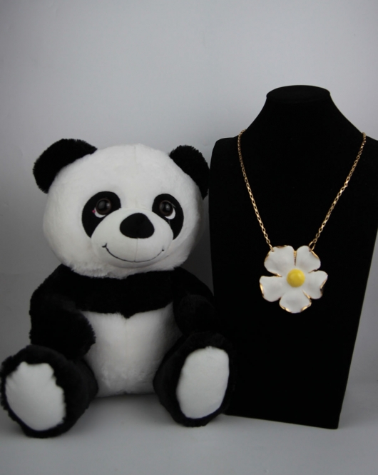 Peluş Panda 30 cm Papatya Kolye Altın Kaplama Boydan Set Hediye