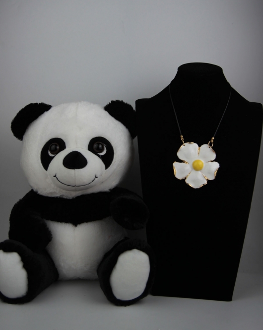 Peluş Panda 30 cm Papatya Kolye Altın Kaplama Boydan Set Hediye