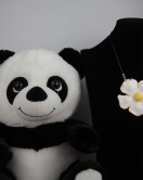 Peluş Panda 30 cm Papatya Kolye Altın Kaplama Boydan Set Hediye