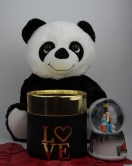 Sevgiliye Kar Küre Panda Peluş 365 gün Aşk Sözler Love Yazılı Oval Kutu Set Hediye